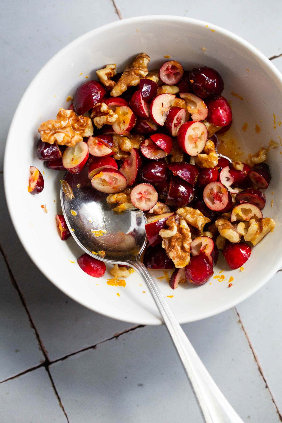 Cranberry, walnut, and maple syrup mixture.