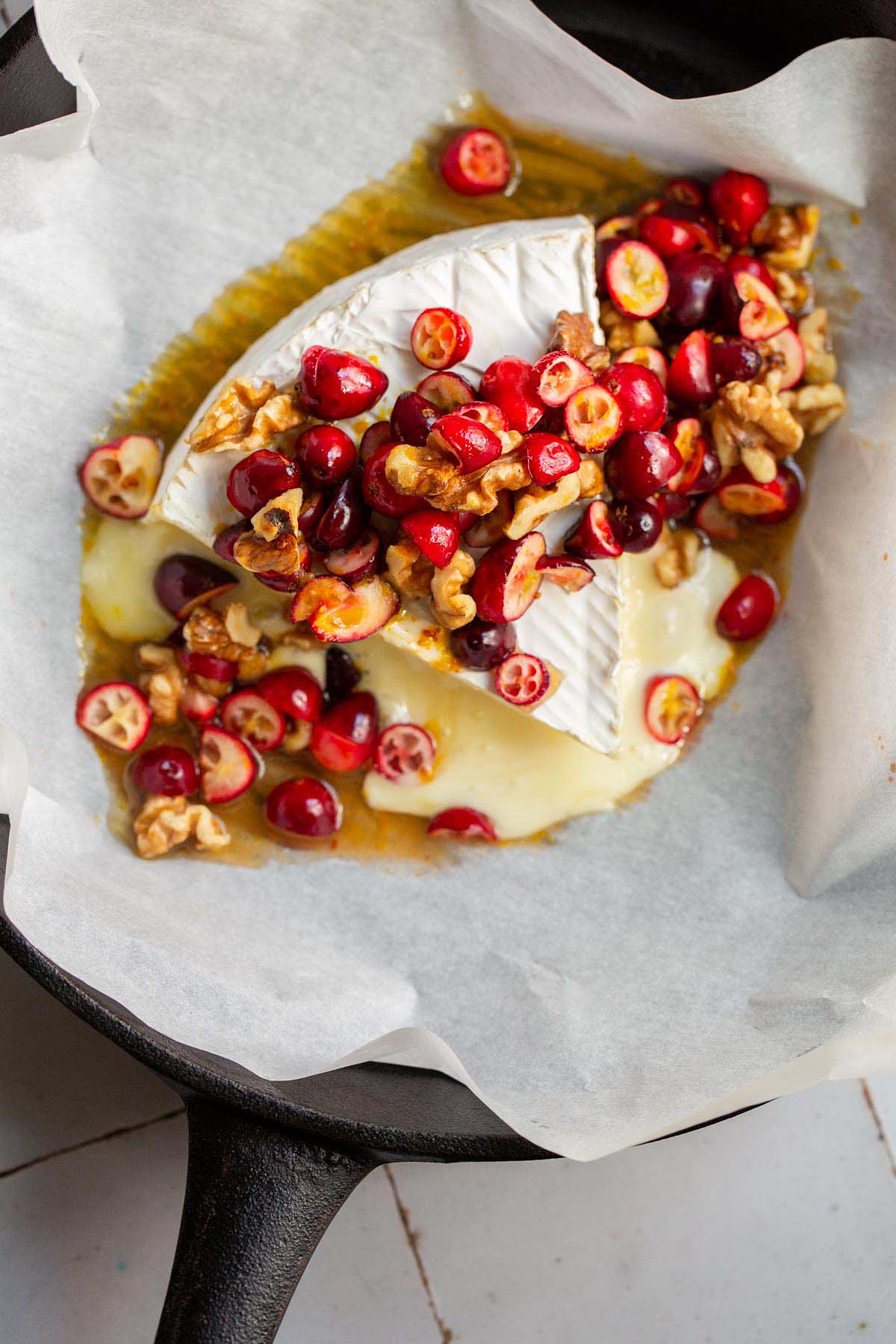 Baked brie with cranberries and walnuts