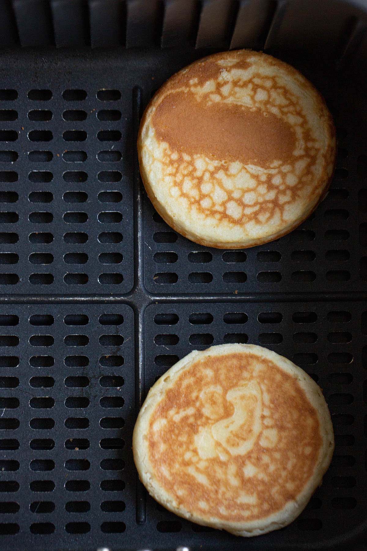 Cooked griddle cakes in air fryer.