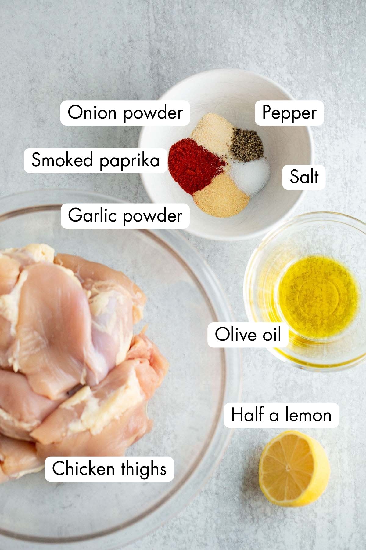 Ingredients to make air fryer chicken thighs.