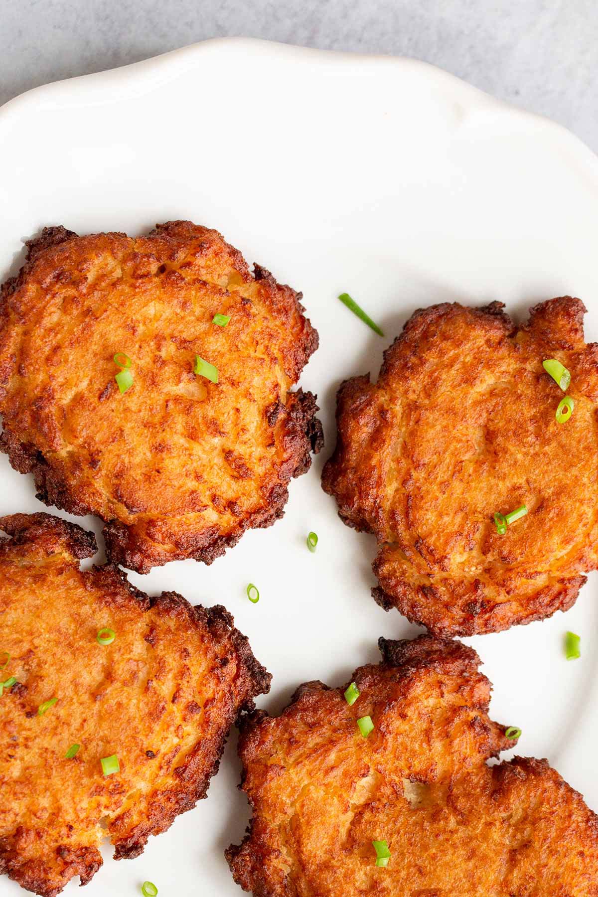 Air fried latkes on a plate