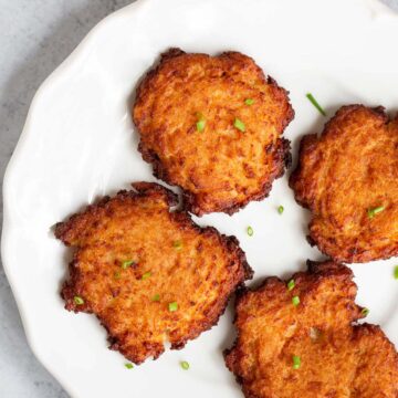 Air fried latkes on a plate