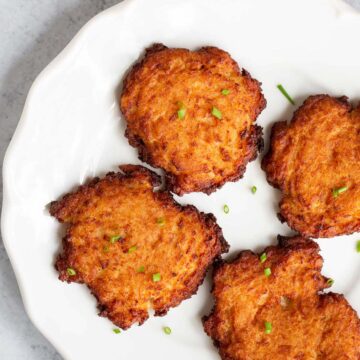 Air fried latkes on a plate