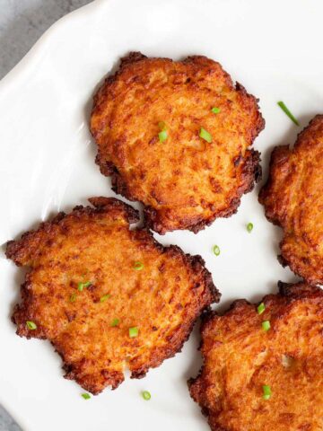 Air fried latkes on a plate