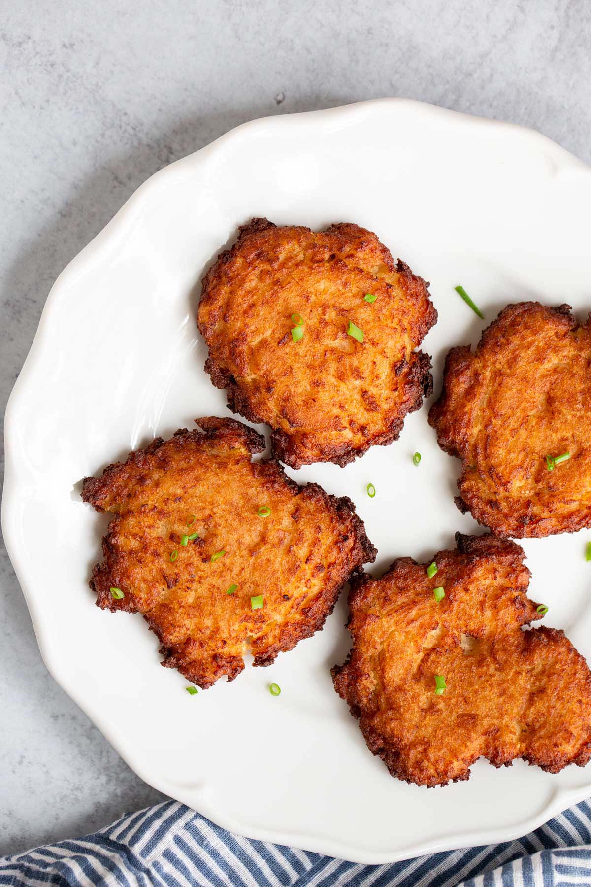 Air fried latkes on a plate