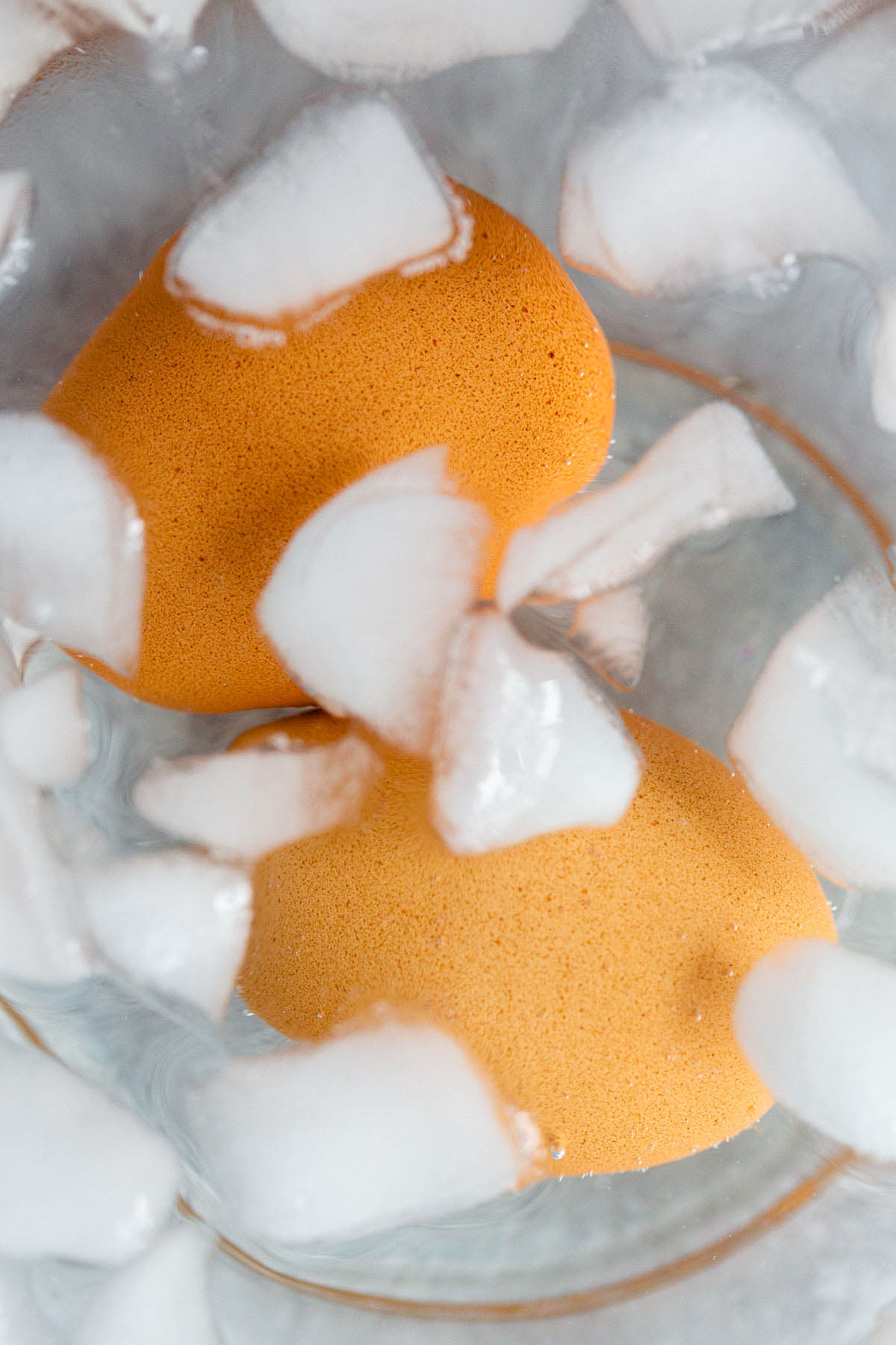 Hard boiled eggs in ice water