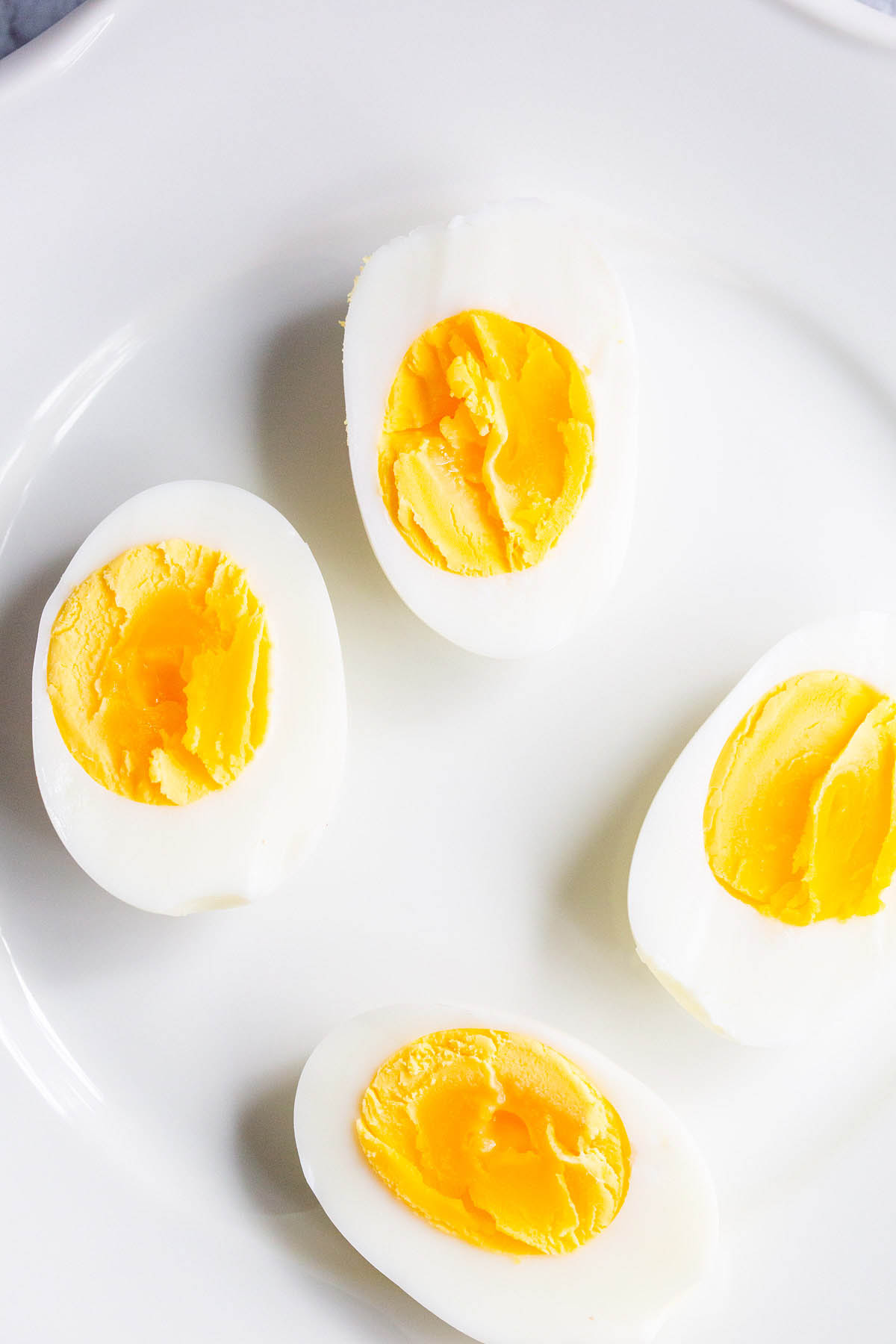 Air fryer hard boiled eggs on a plate