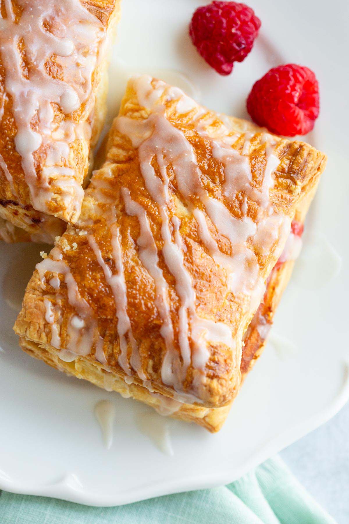 Jam filled puff pastry with raspberries