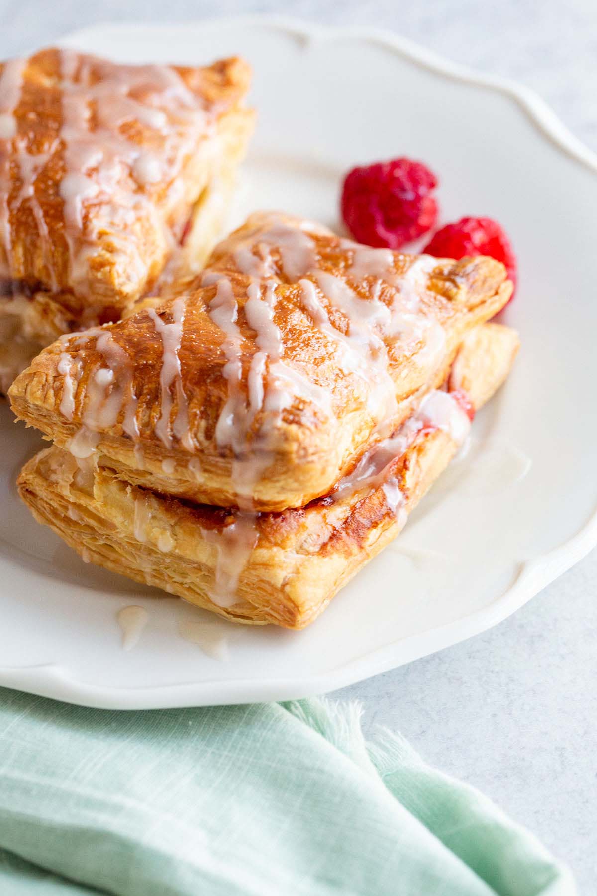 Jam filled puff pastry with raspberries