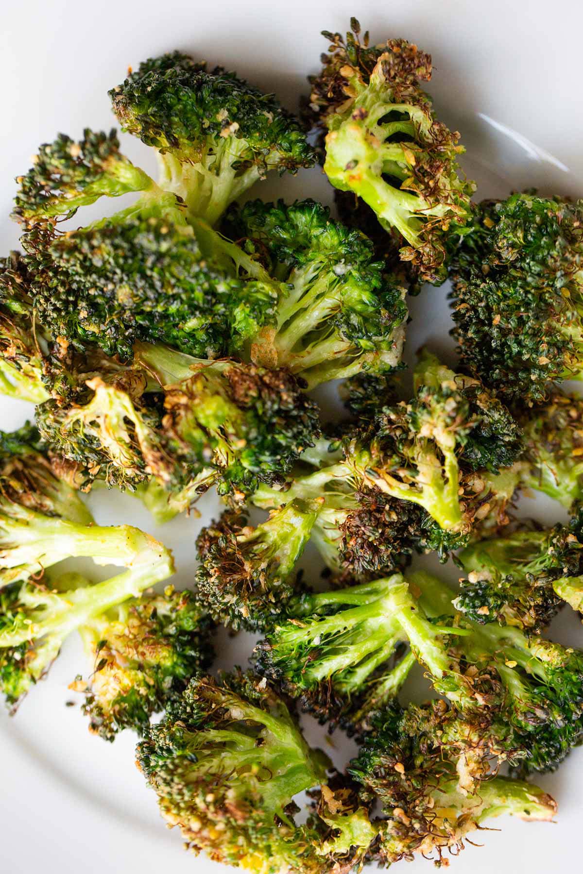 Air fried broccoli up close.