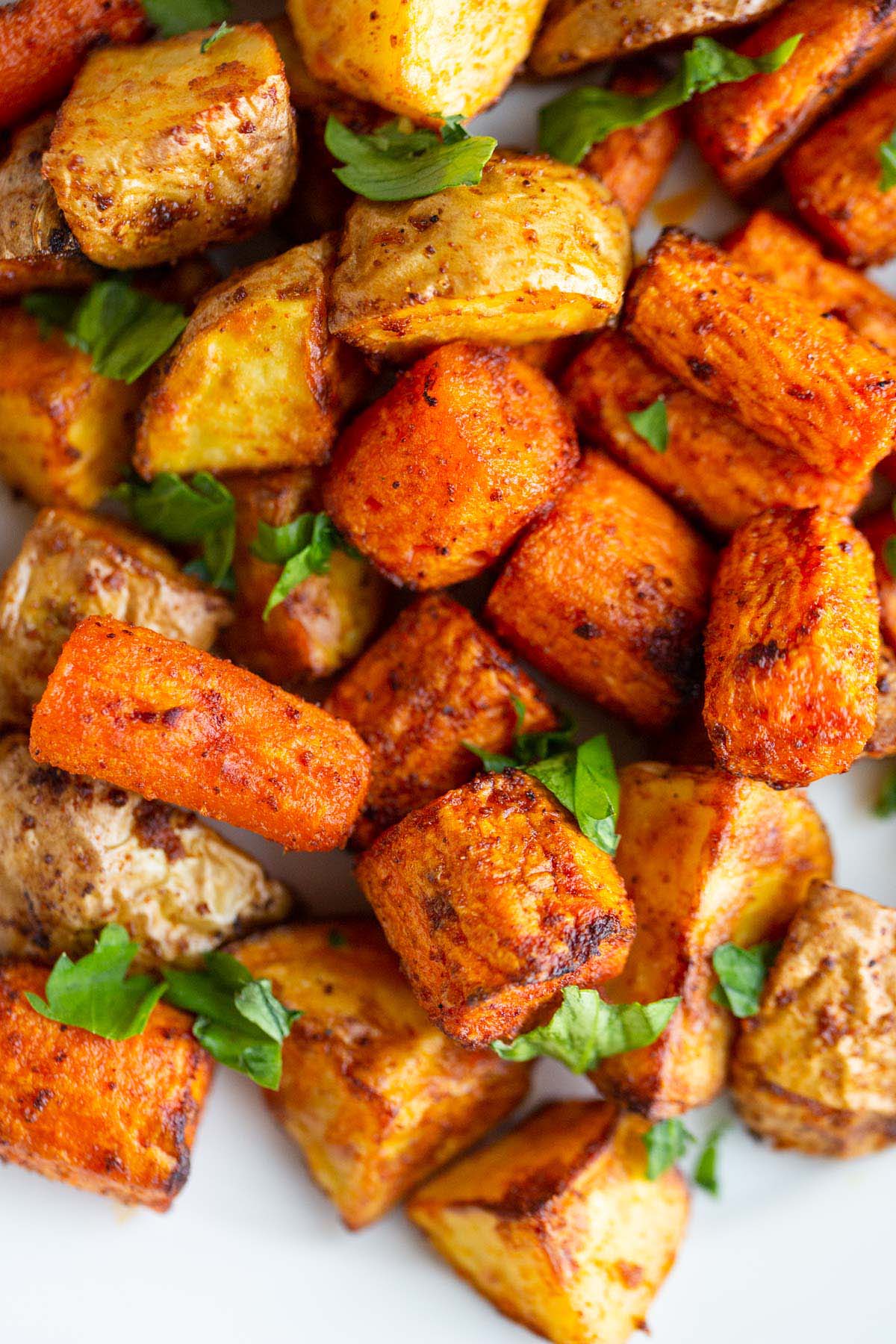 Potatoes and carrots up close.