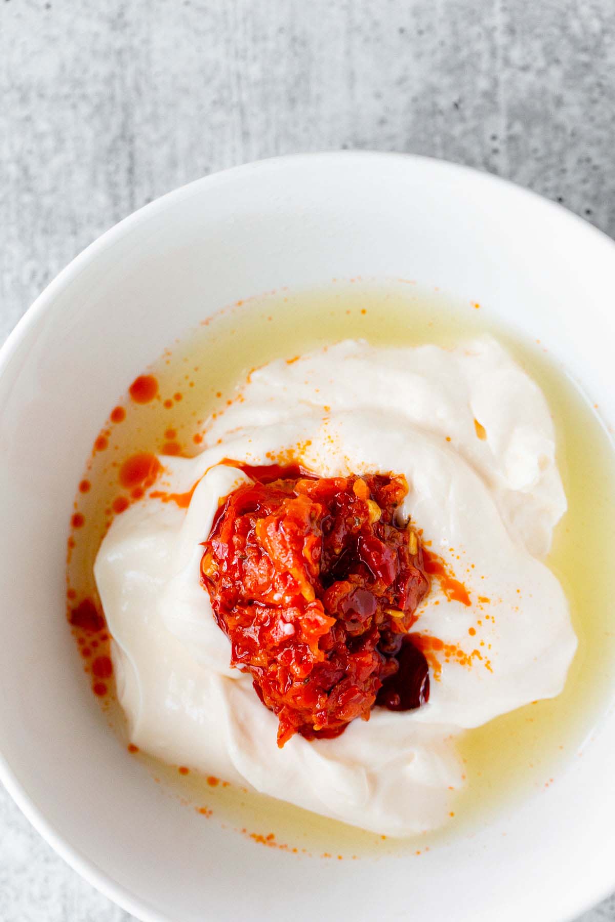 Calabrian mayo ingredients in a bowl