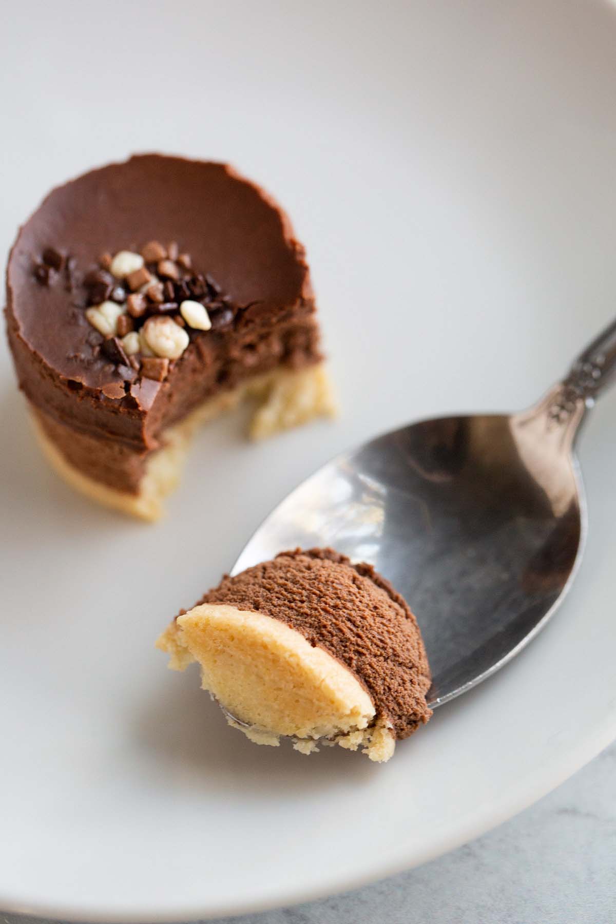 Trader Joe's Chocolate Mousse Cake with a spoonful taken out.