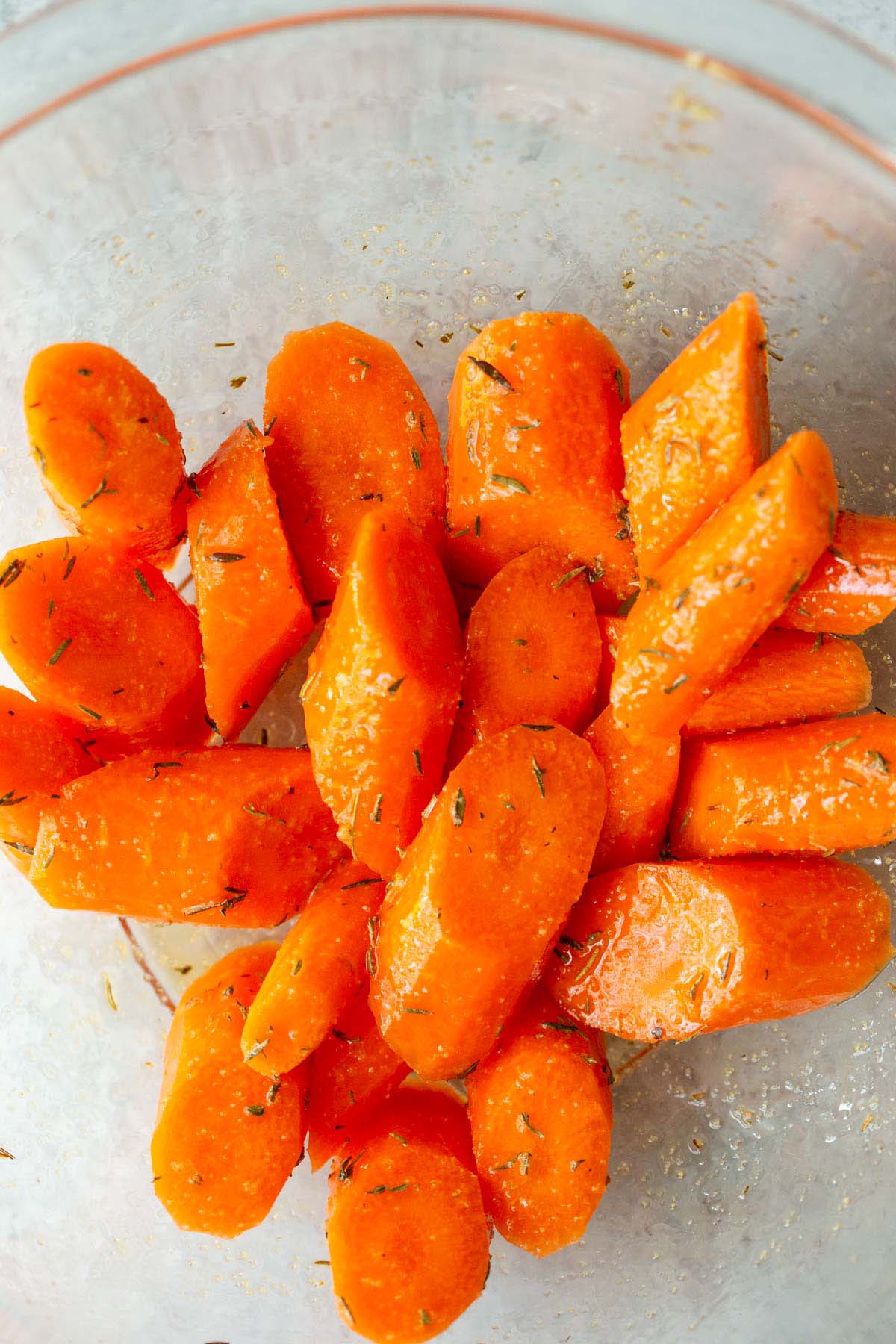 Carrots tossed with oil and seasonings