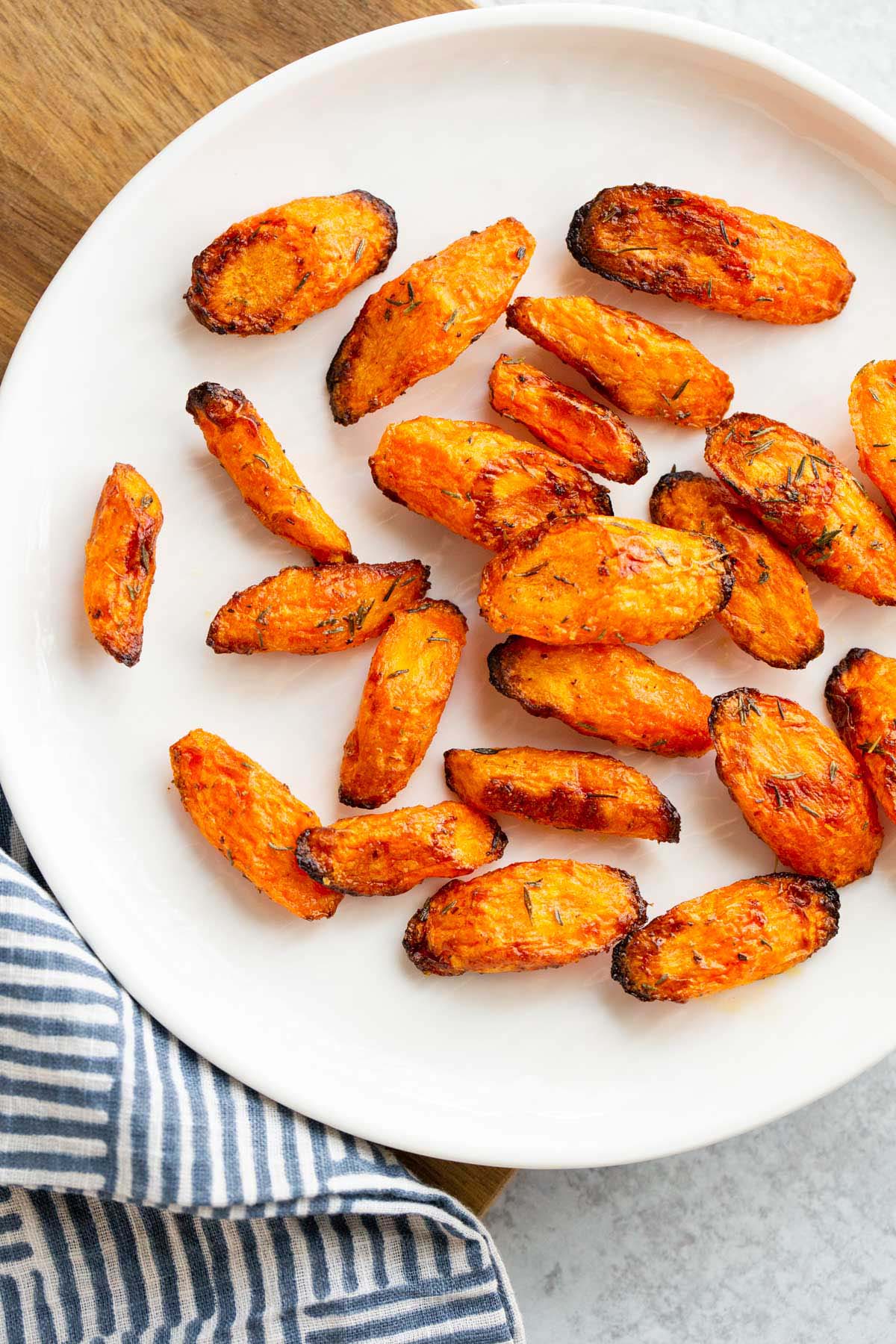 Air fryer carrots on a white plate