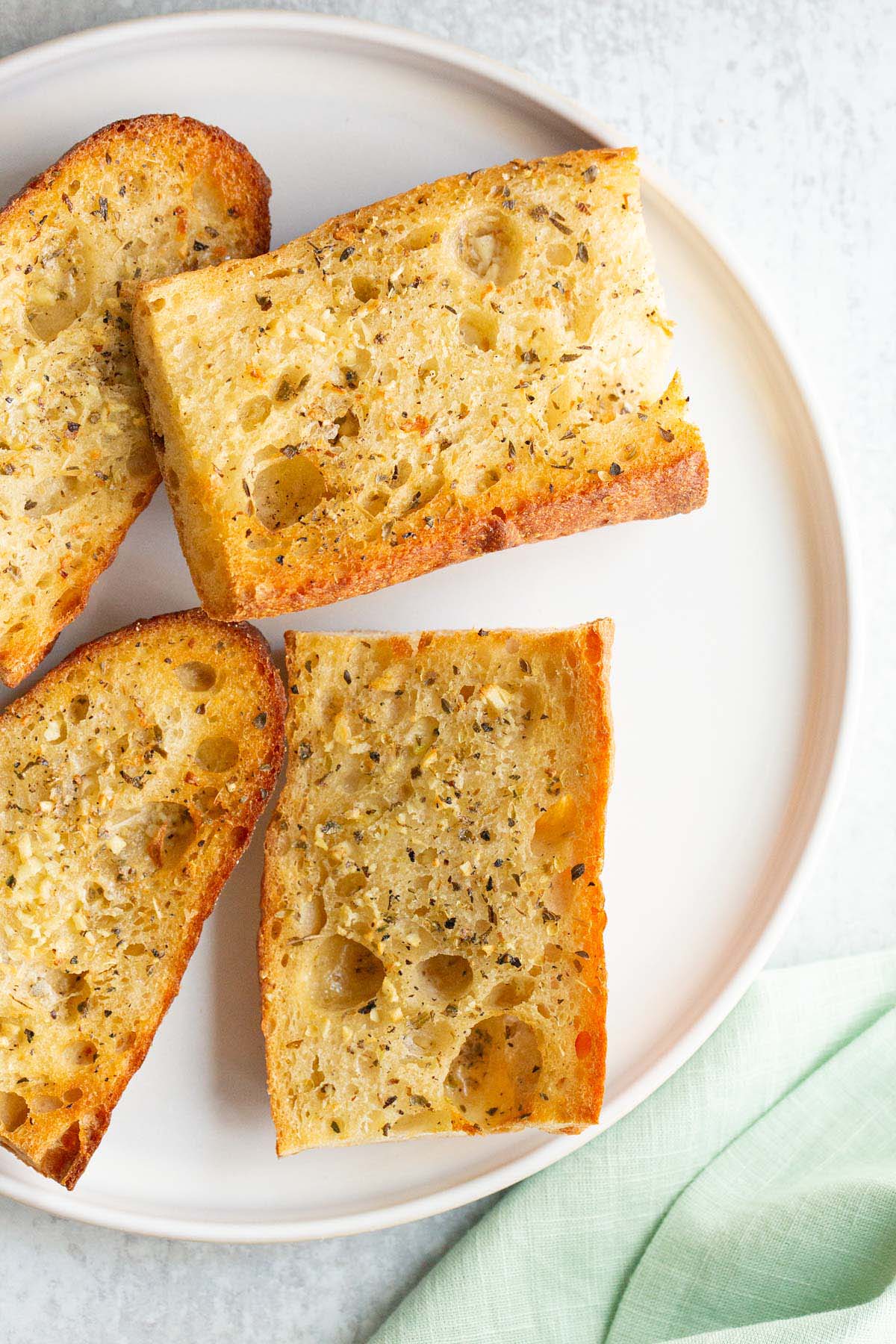 Air fryer garlic bread on a white plate