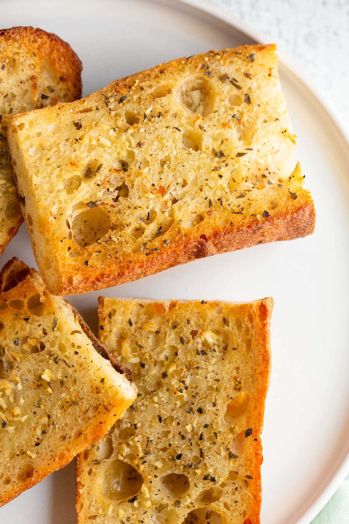 Air fryer garlic bread on a white plate