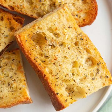 Air fryer garlic bread on a white plate