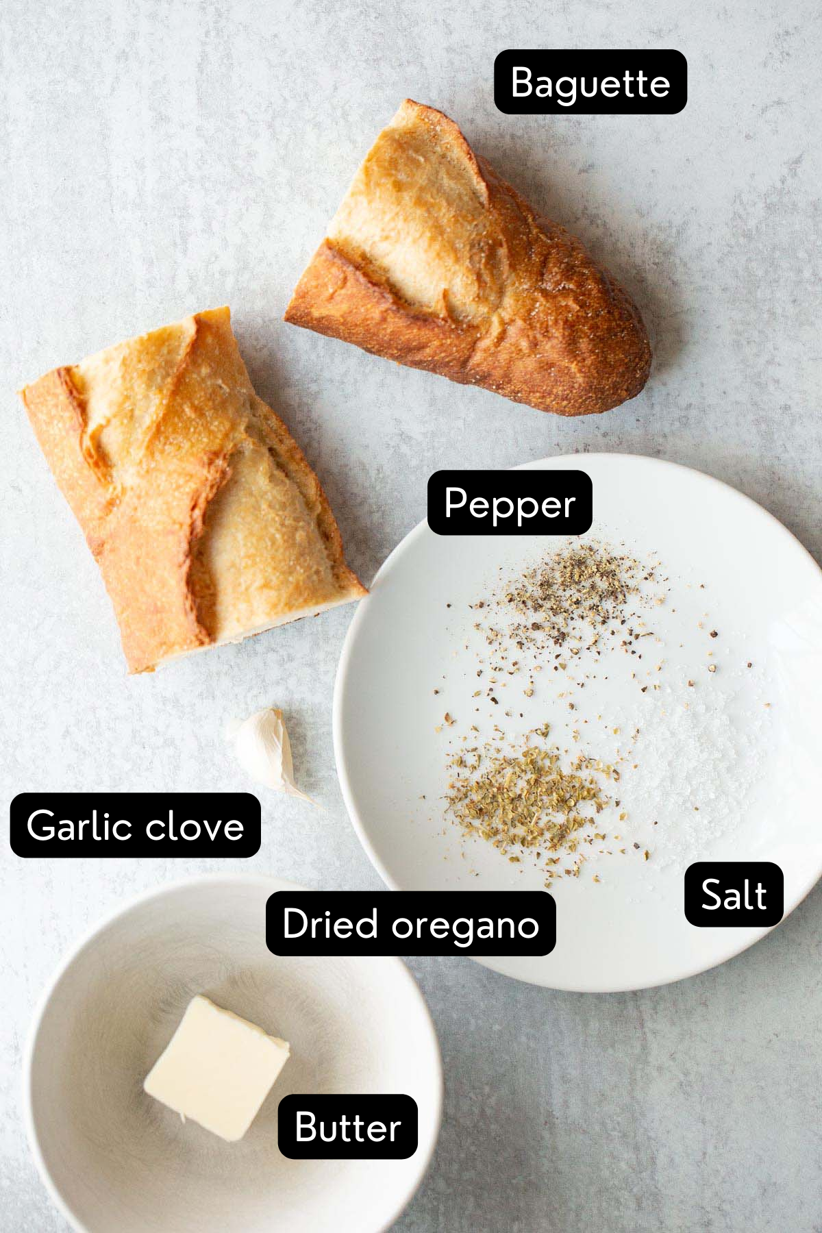 Ingredients for air fryer garlic bread