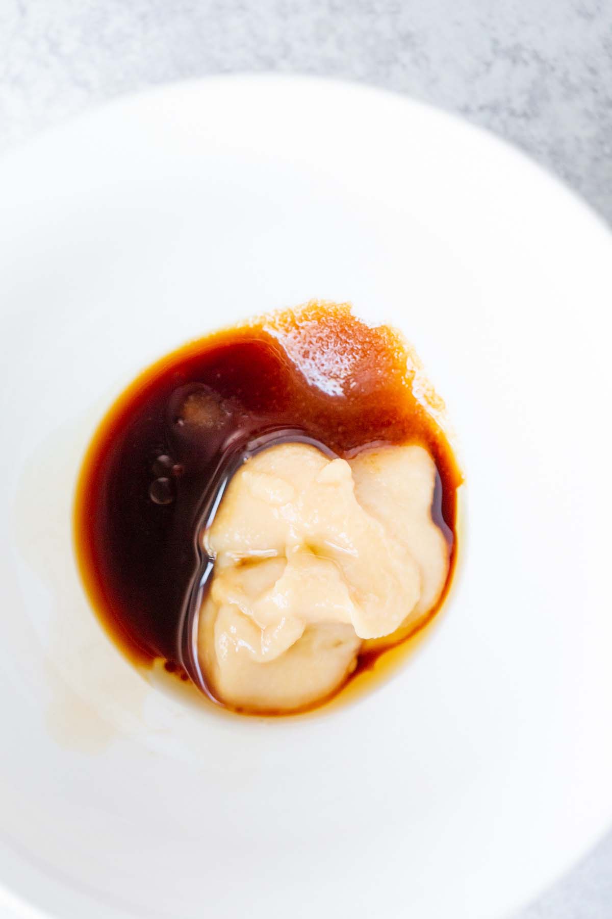 Ingredients for miso glaze in a small white bowl