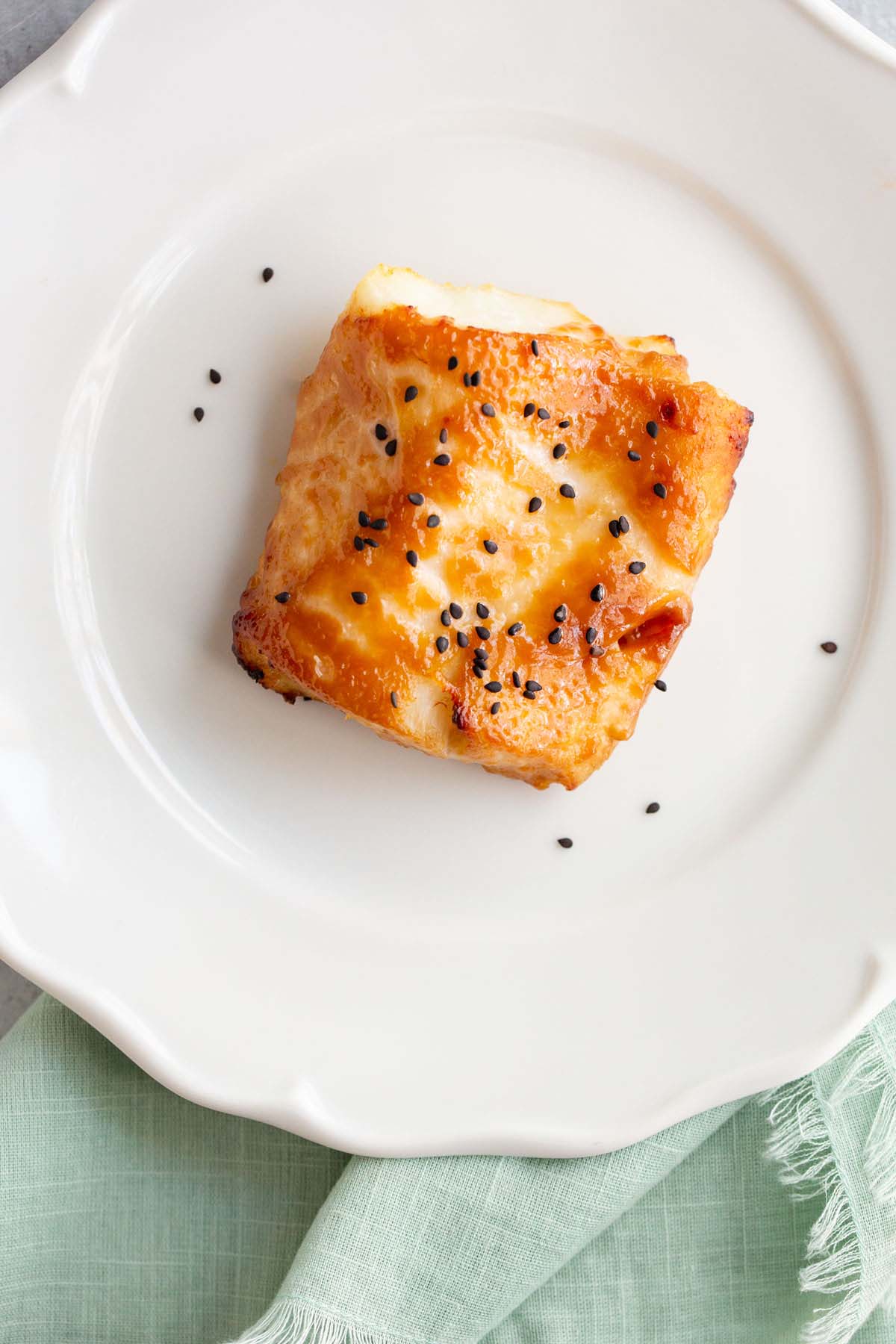 Air fryer miso cod topped with black sesame seeds