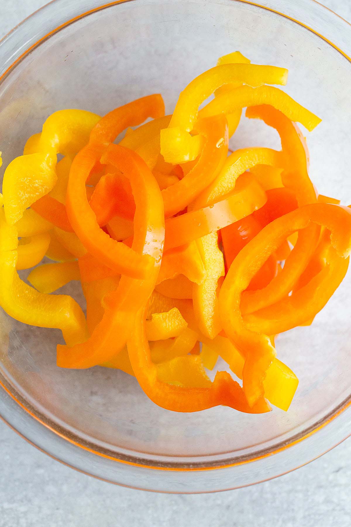 Sliced bell peppers in a bowl