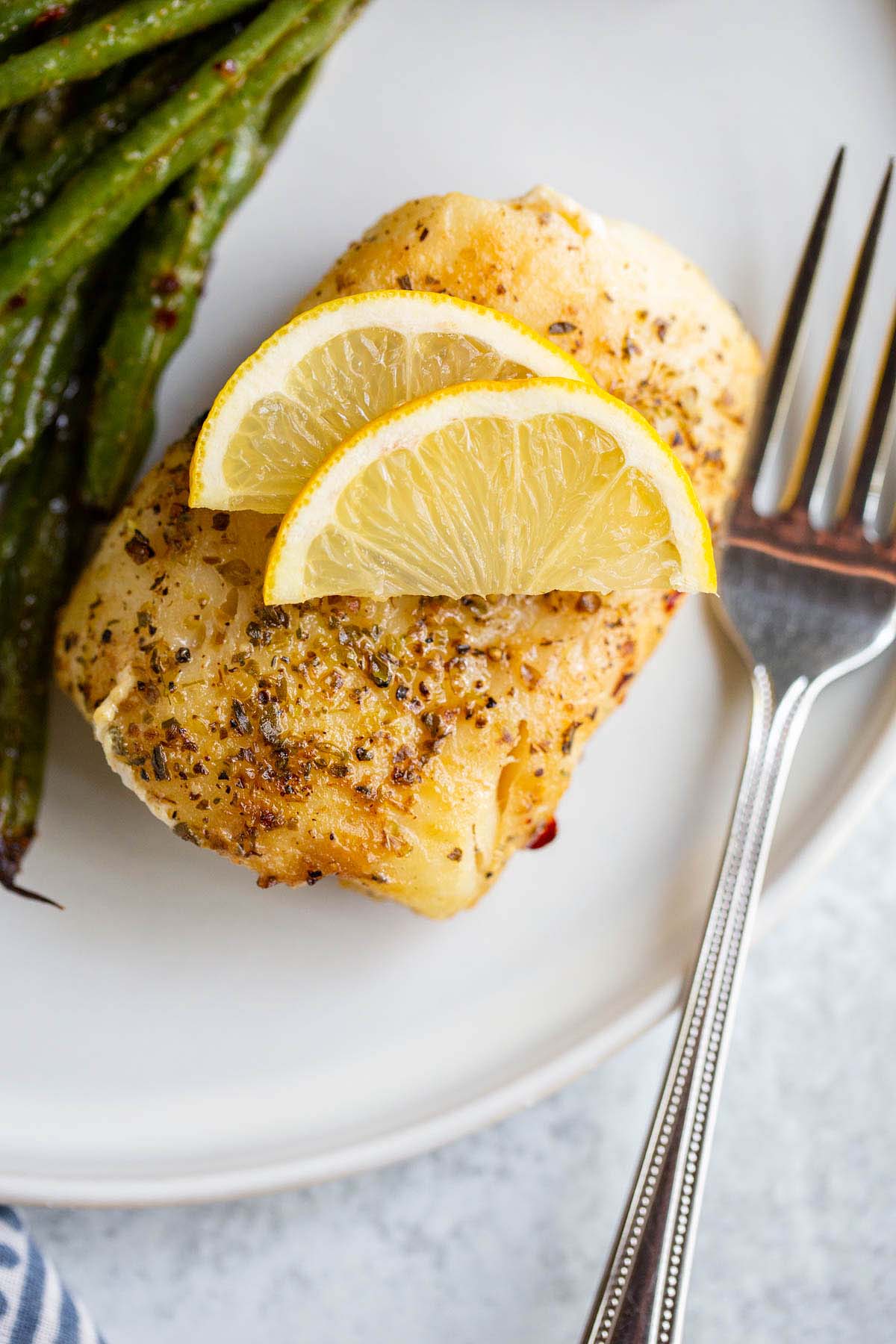 Air fried frozen cod on a plate