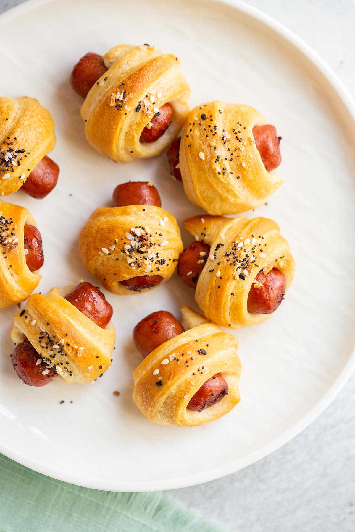 Air fried pigs in a blanket with everything bagel seasoning.