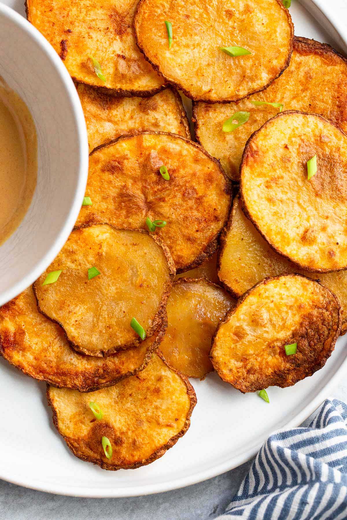 Air fryer potato slices up close