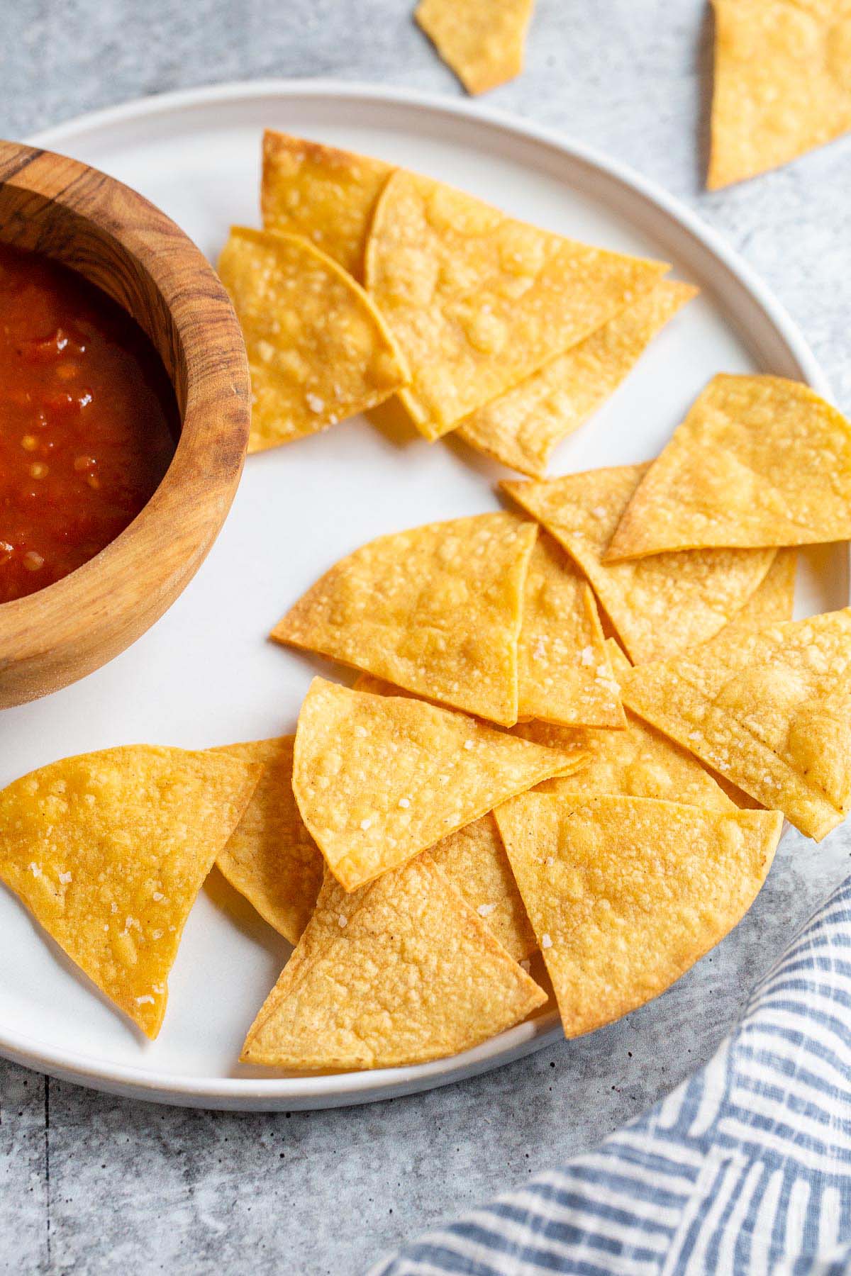 Air fried tortilla chips with salsa