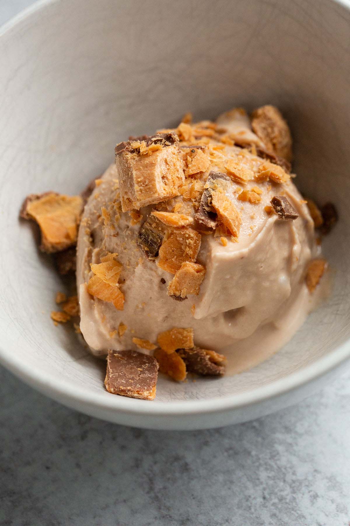 Chocolate peanut butter creami in a bowl