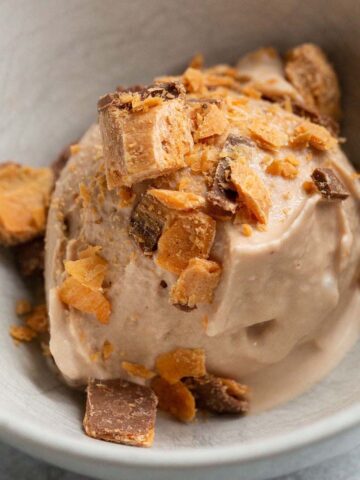 Chocolate peanut butter creami in a bowl