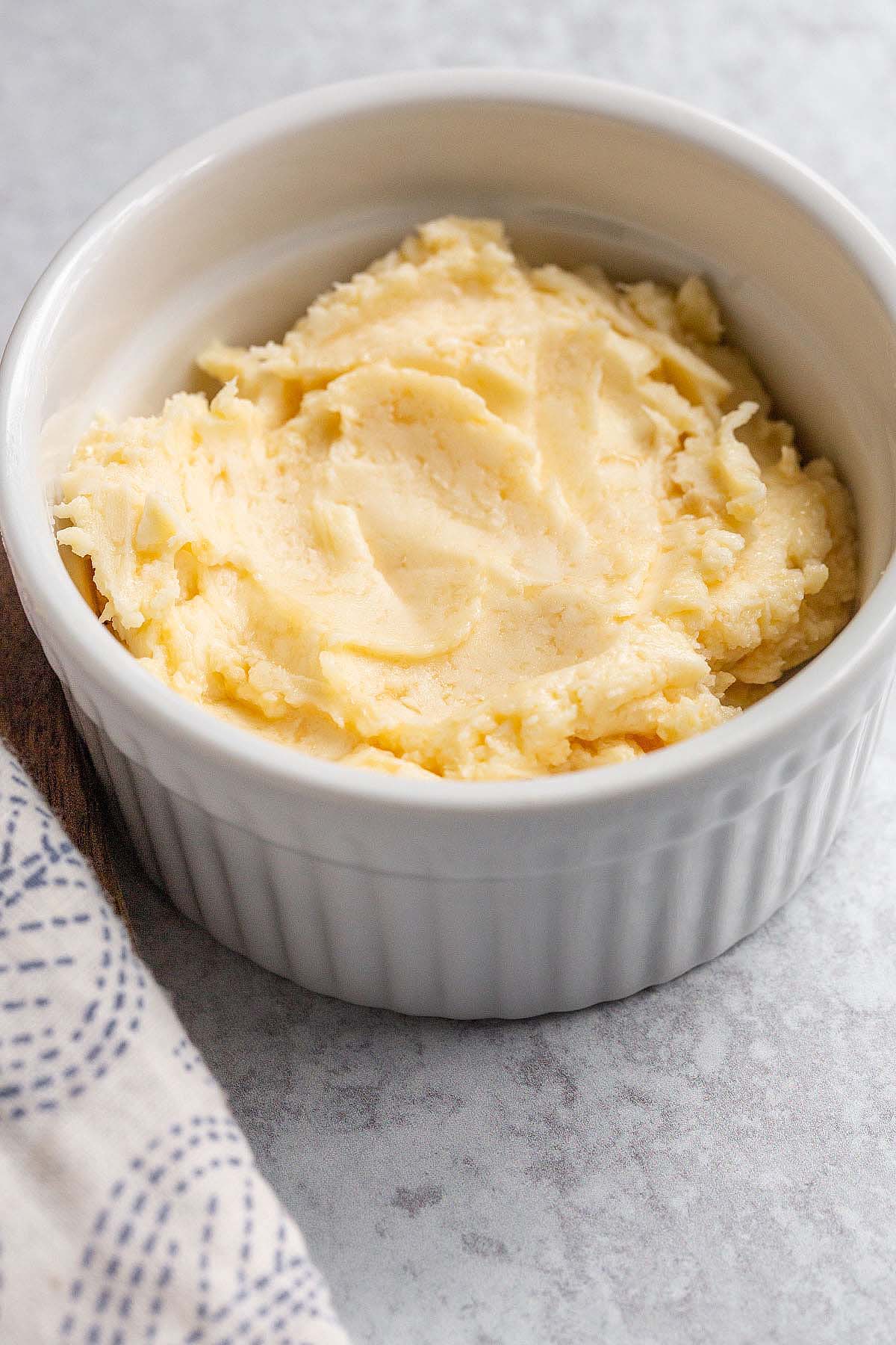 Miso butter in a small white bowl.