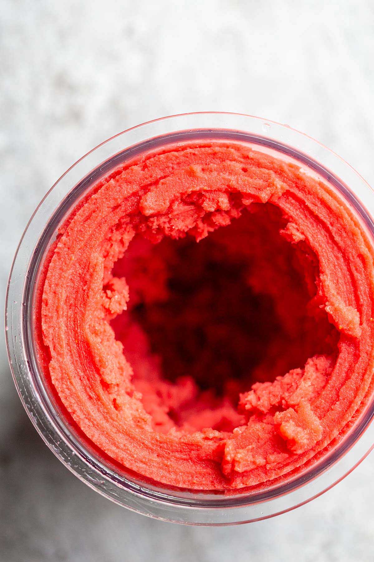 Processed Ninja Creami strawberry sorbet