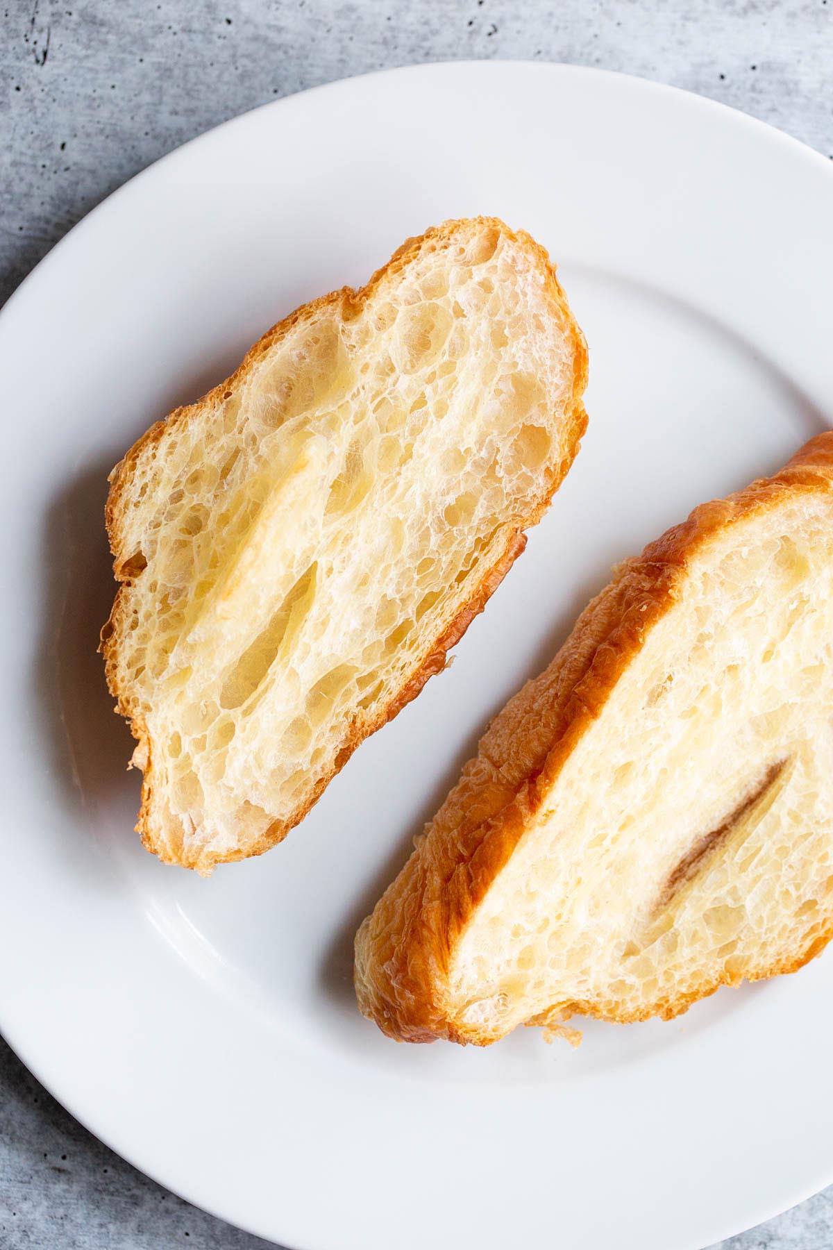 Croissant sliced in half