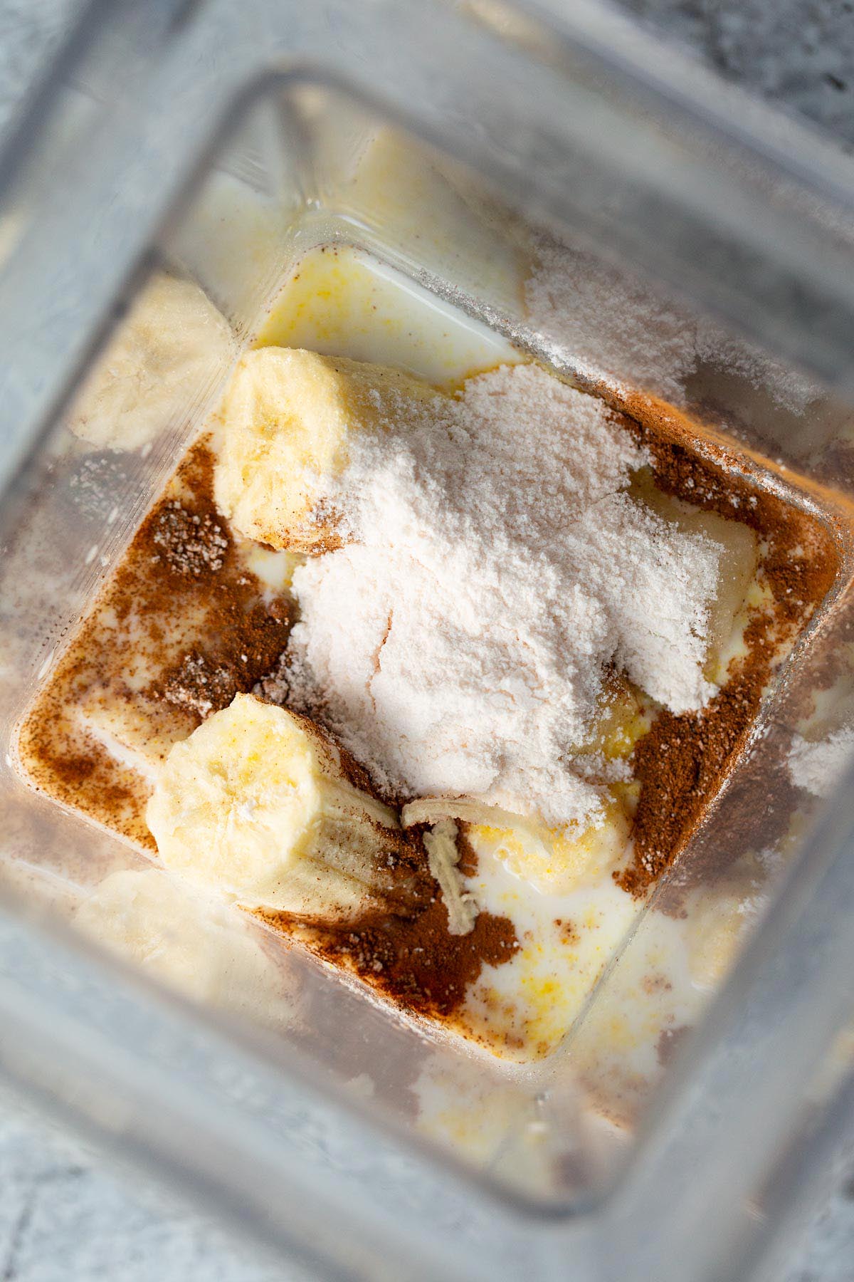 Ice cream ingredients in blender container