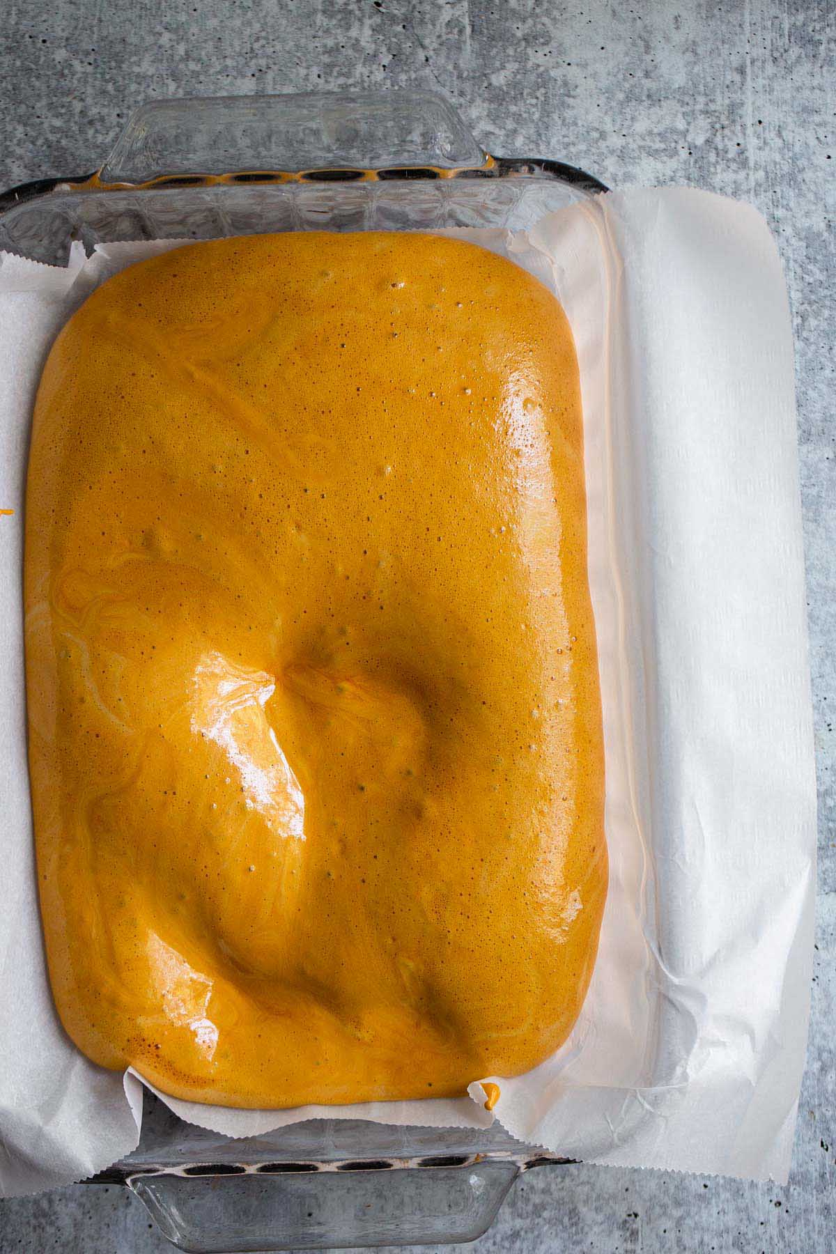 Honeycomb right after being poured into a pan