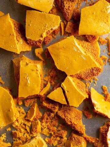 Honeycomb candy broken into pieces