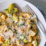 Chicken and broccoli pasta with parmesan cheese
