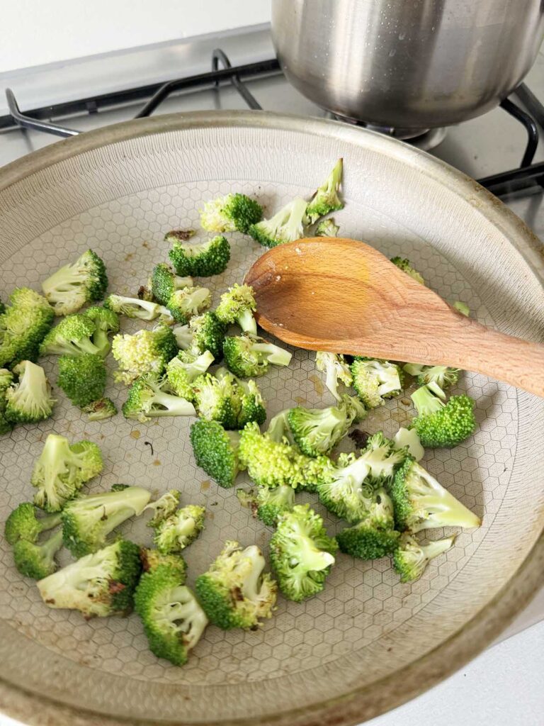 Broccoli in a skillet.