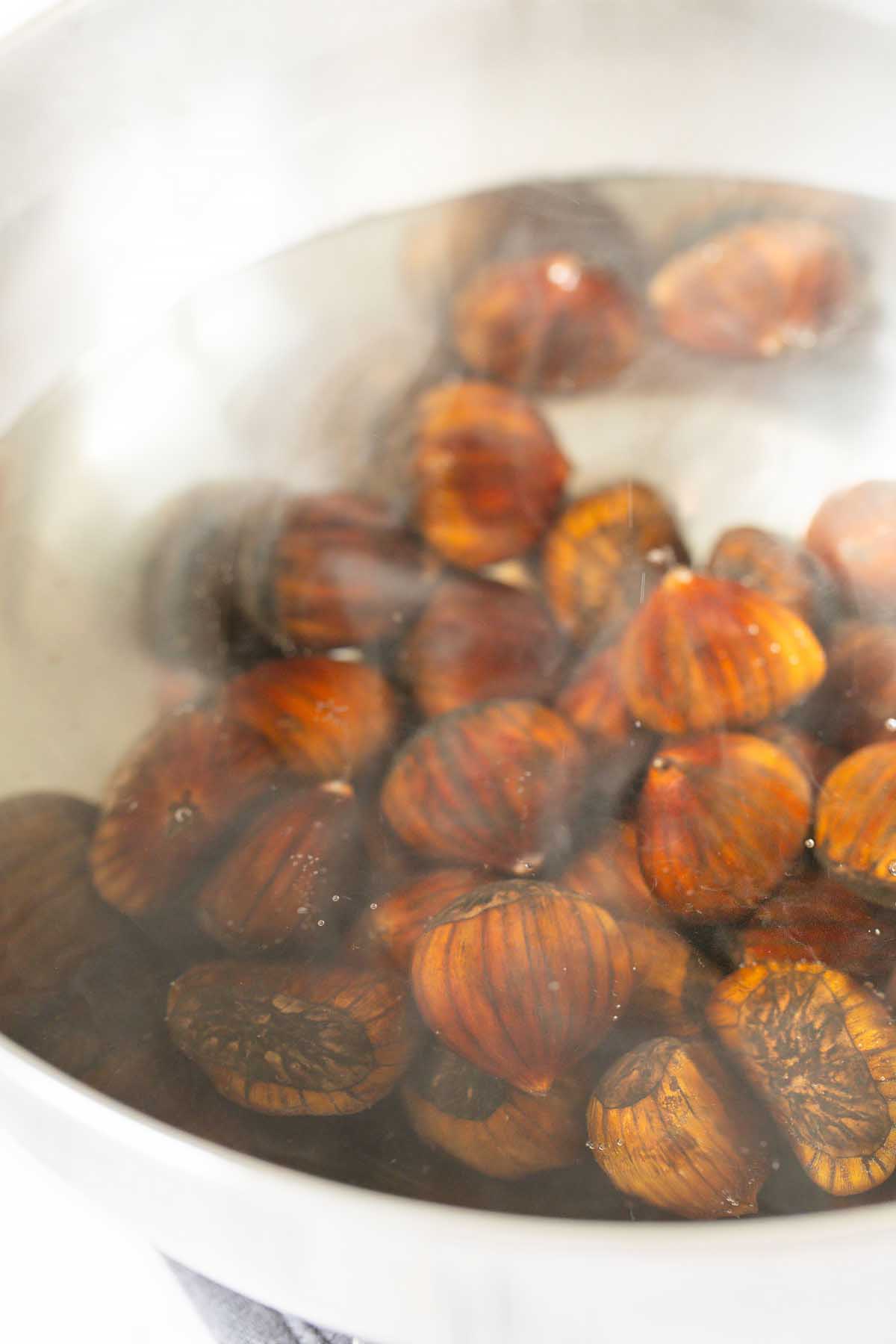 Chestnuts soaking in boiled water