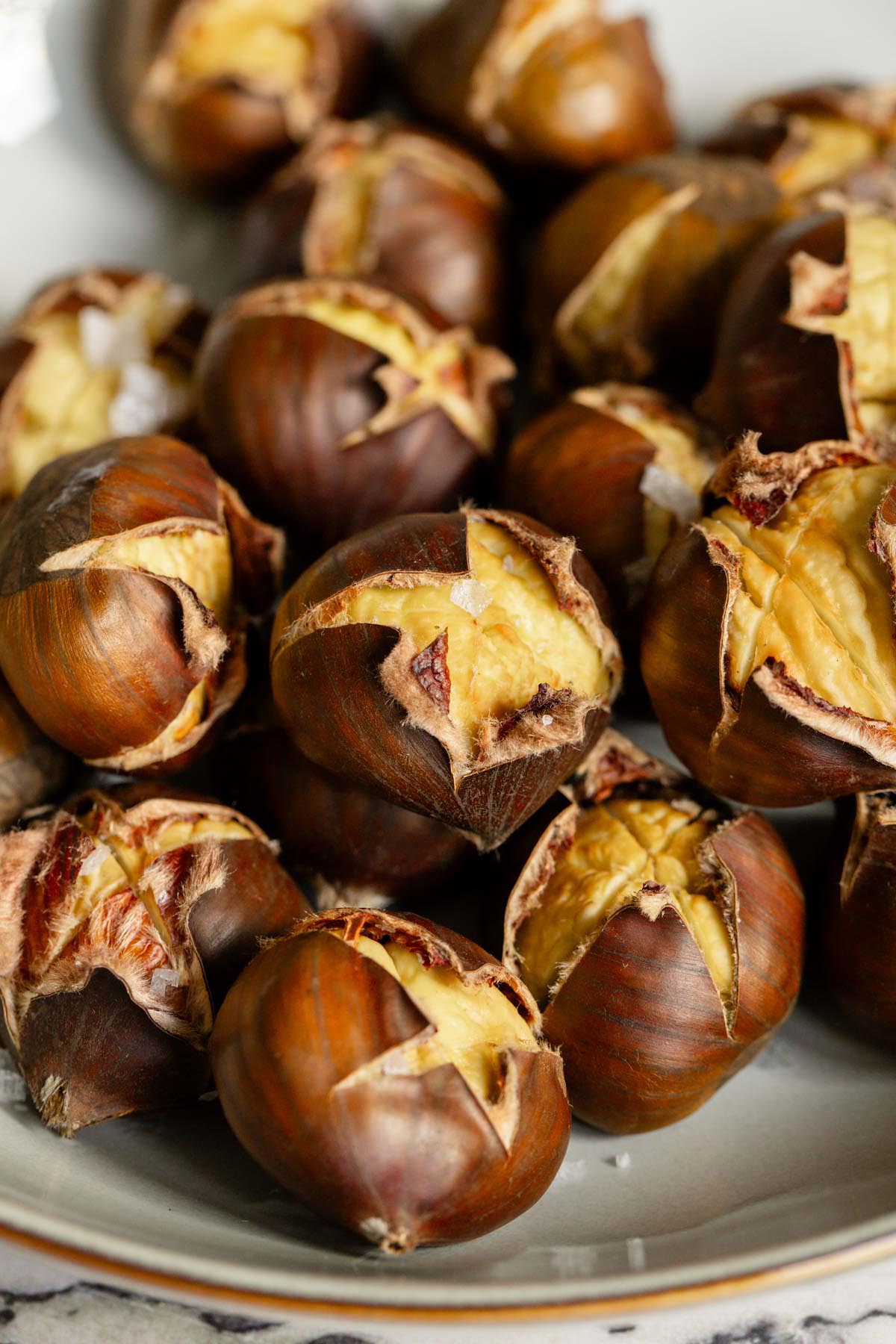Air fryer chestnuts up close