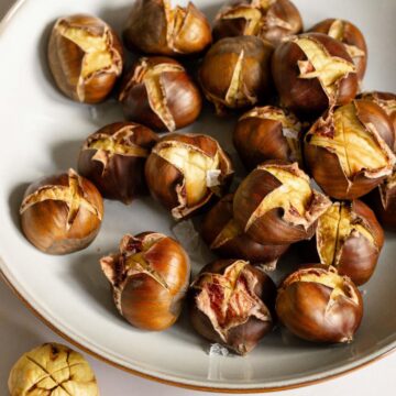 Air fryer chestnuts in a bowl