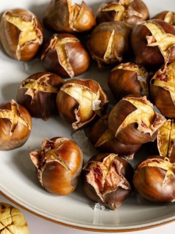 Air fryer chestnuts in a bowl