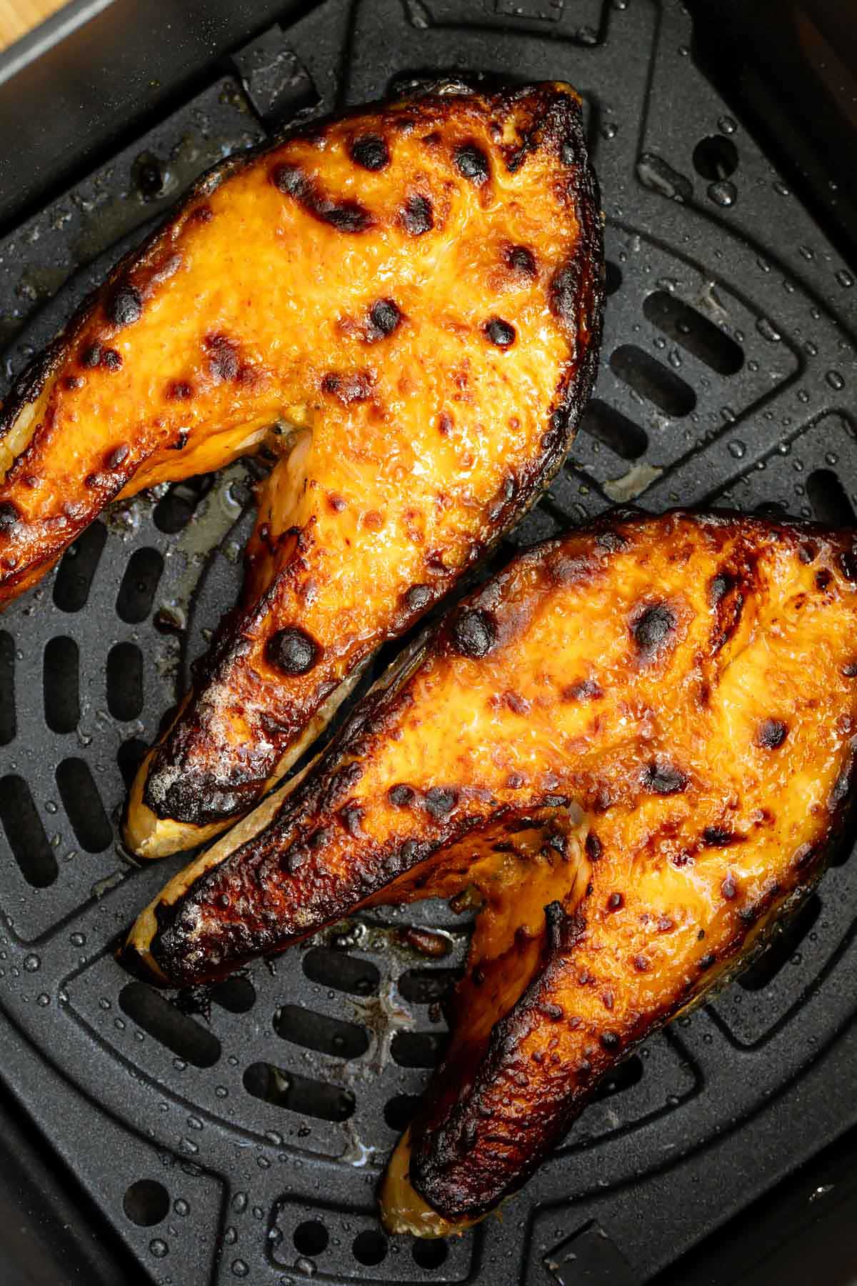 Cooked salmon steaks in air fryer