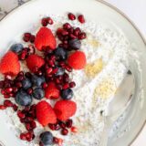 Yogurt chia pudding topped with fresh berries