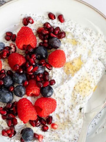 Yogurt chia pudding topped with fresh berries