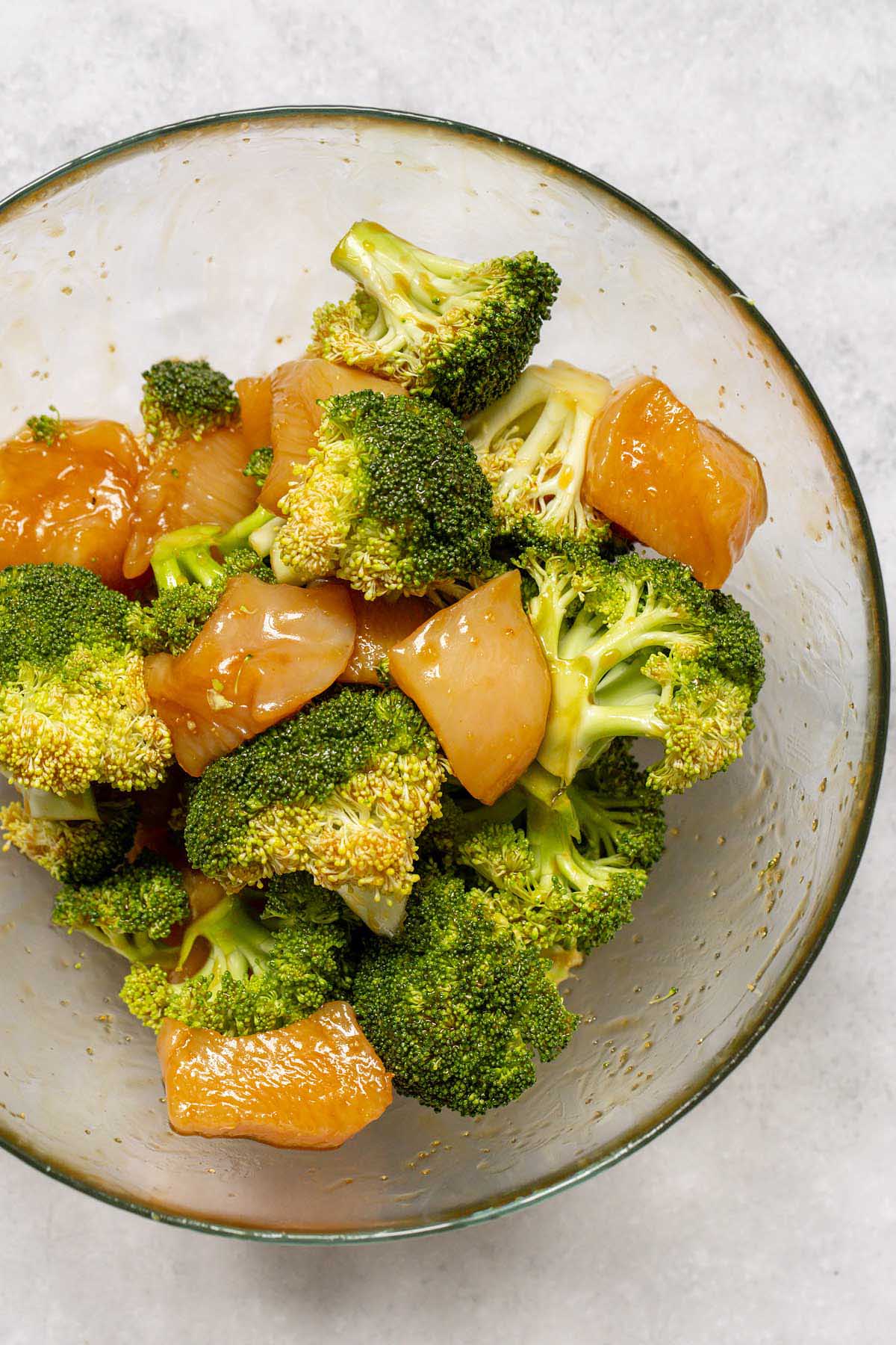 Chicken and broccoli in a bowl