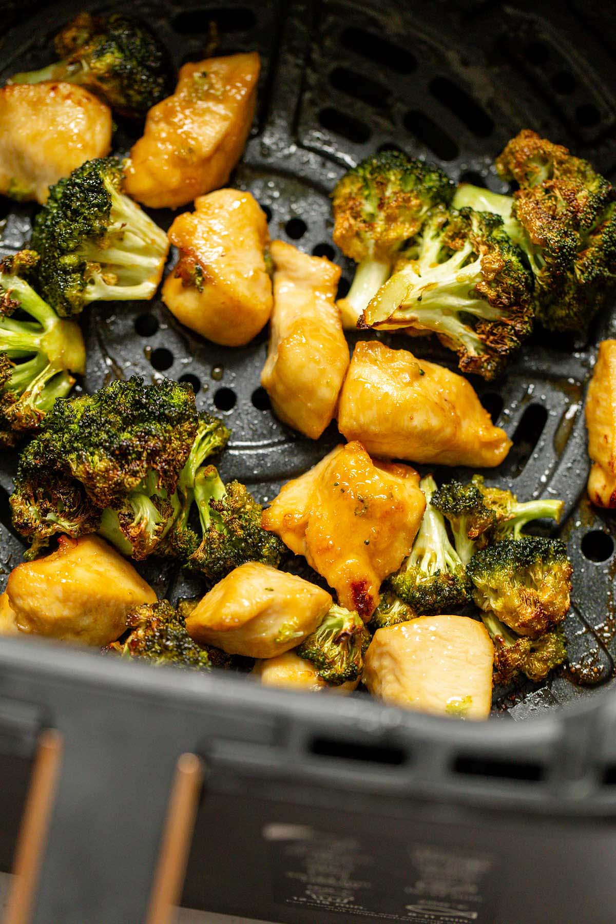 Cooked chicken and broccoli in the air fryer