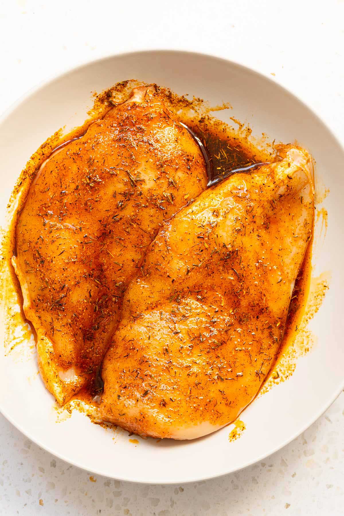 Chicken breast coated in olive oil and spices